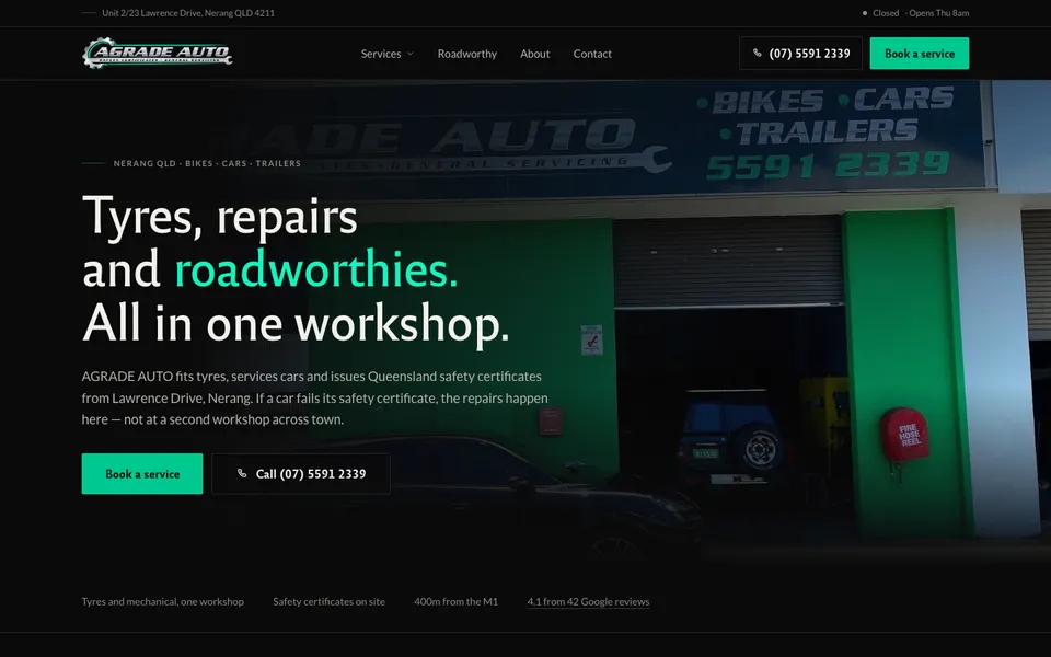 A Grade Tyre & Auto website, built by Bluepeek