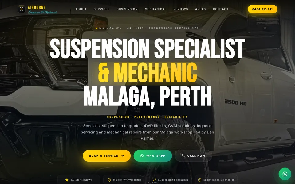 Airborne Suspension & Mechanical website, built by Bluepeek