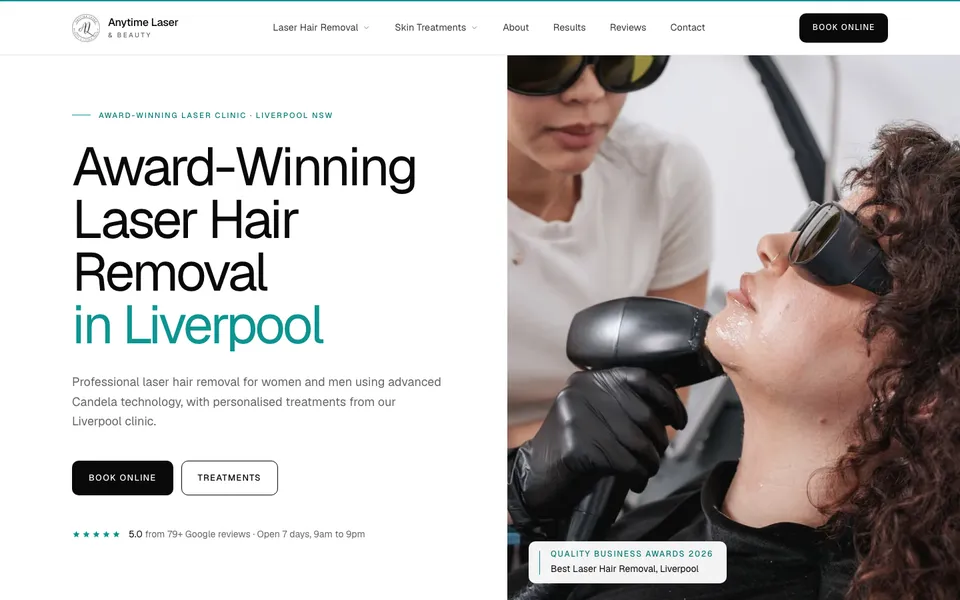 Anytime Laser & Beauty website, built by Bluepeek