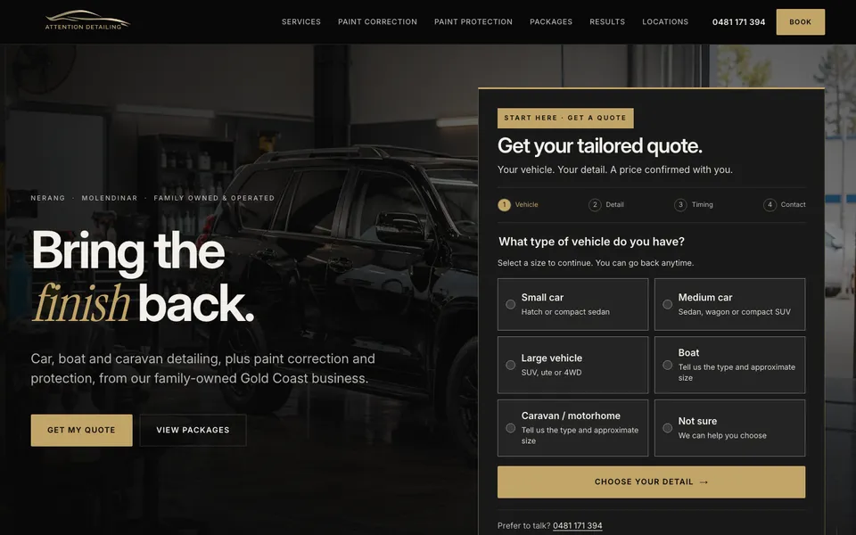 Attention Detailing website, built by Bluepeek