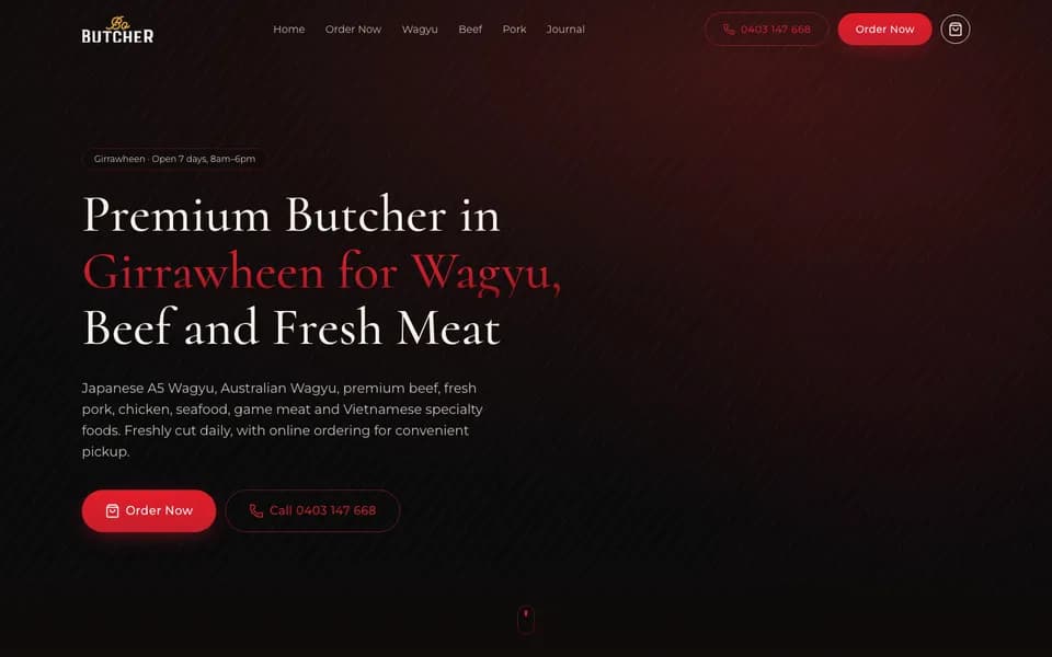 Bo Butcher website, built by Bluepeek