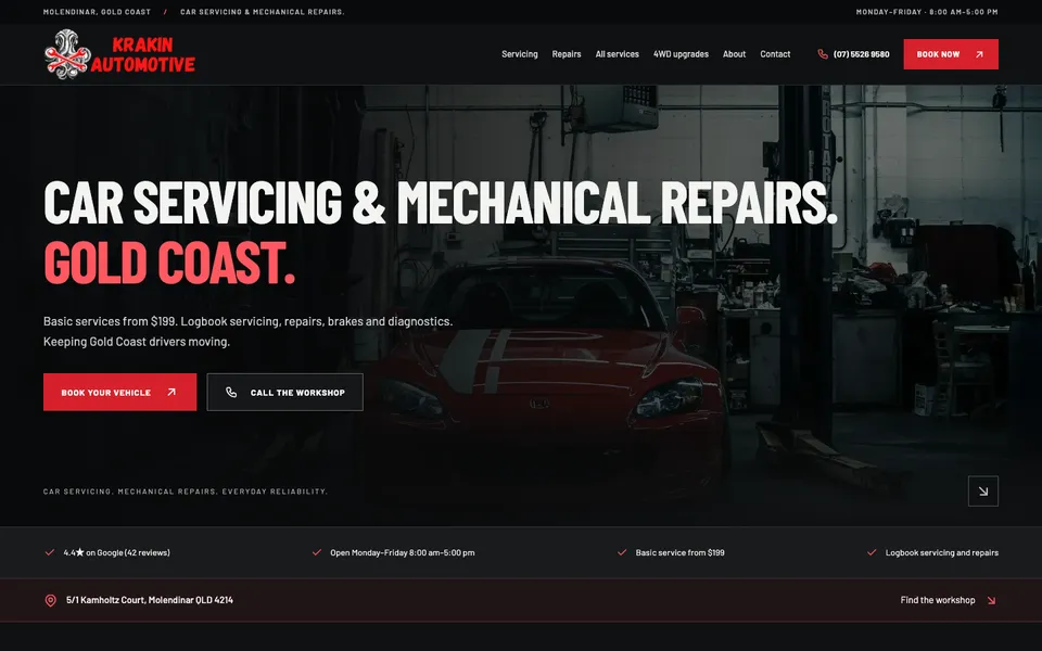 Krakin Automotive website, built by Bluepeek