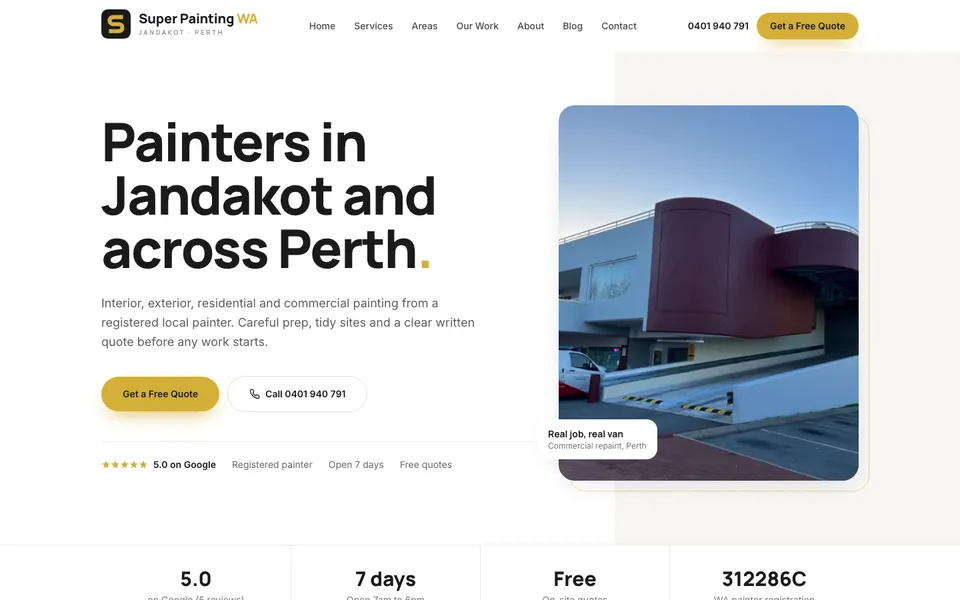 Super Painting WA website, built by Bluepeek