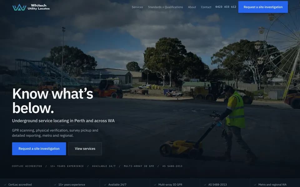 Whitech Utility Locates website, built by Bluepeek