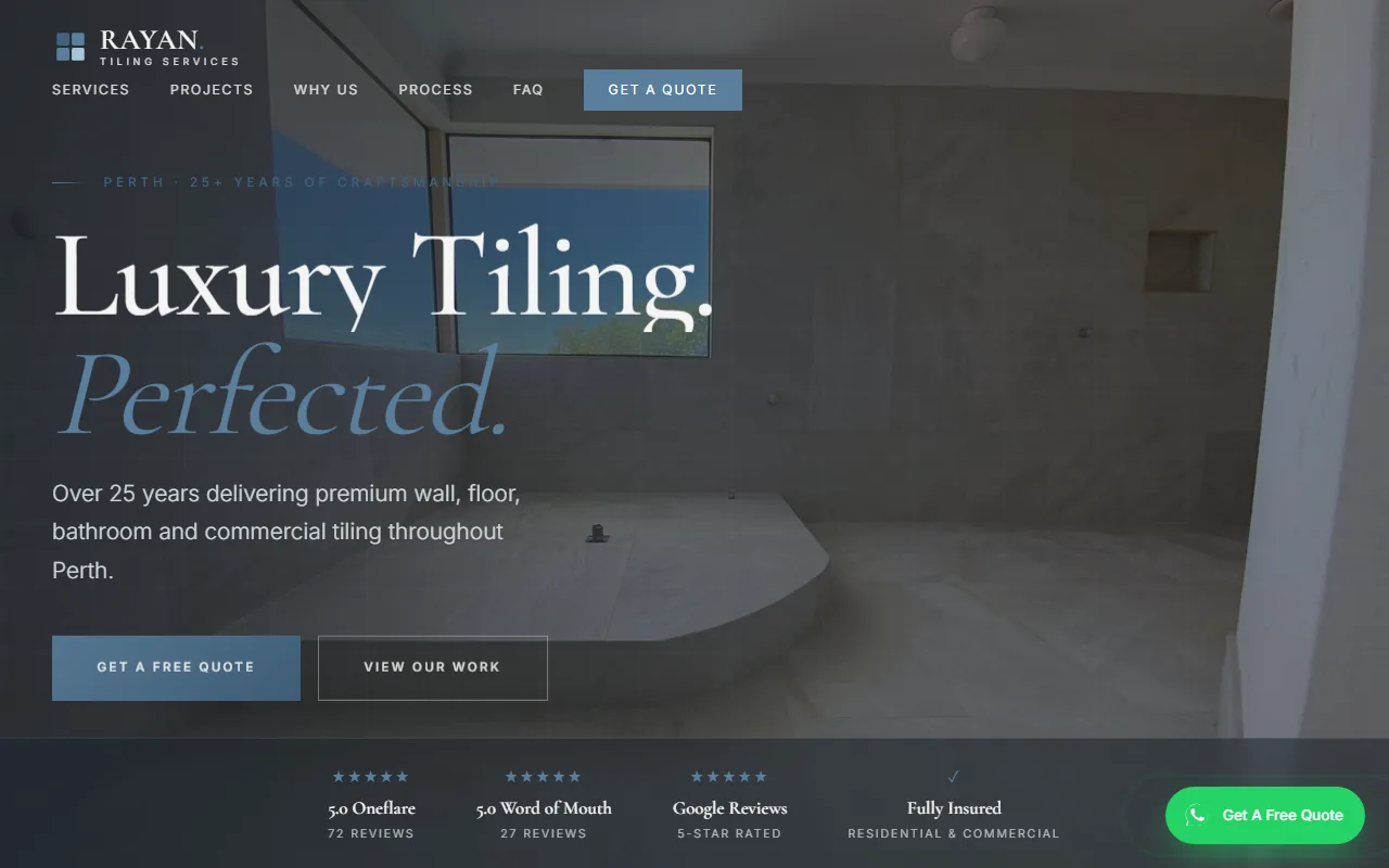 Rayan Tiling Services website featured in a Bluepeek social post concept