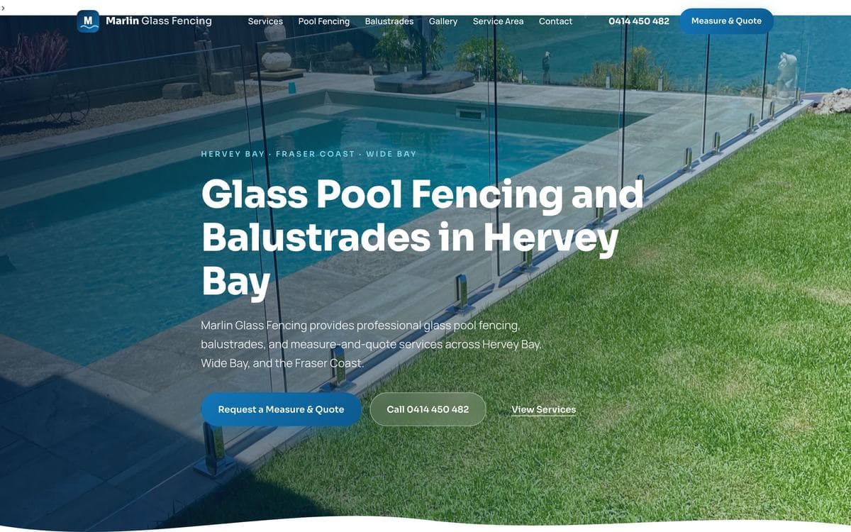 Marlin Glass Fencing website designed by Bluepeek