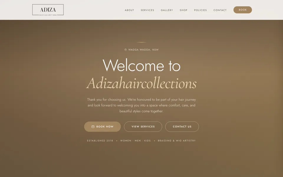Adiza Hair Collections website, built by Bluepeek