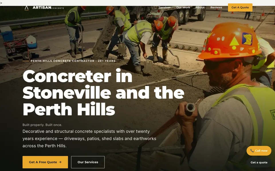 Artisan Concrete website, built by Bluepeek