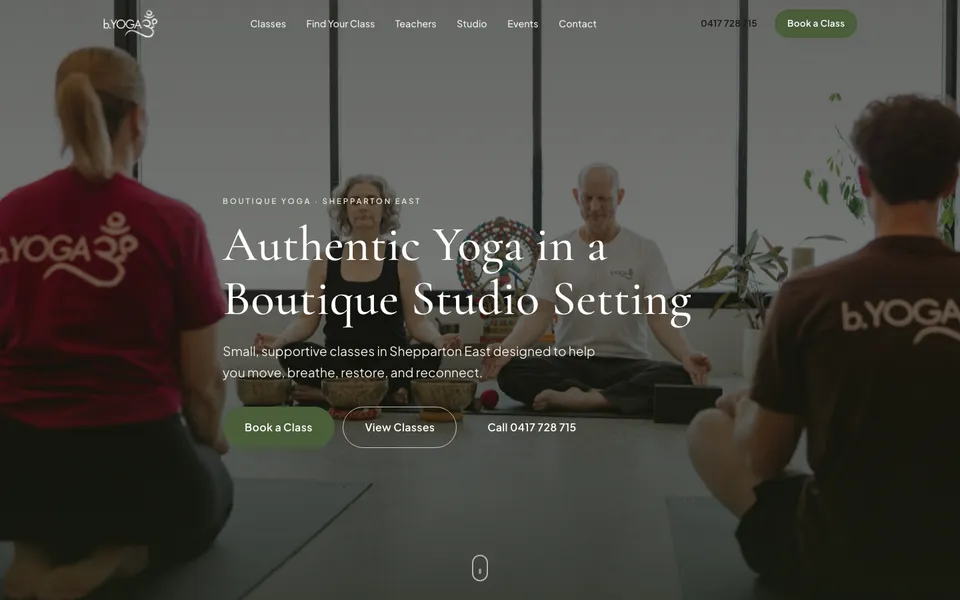 B Yoga website, built by Bluepeek