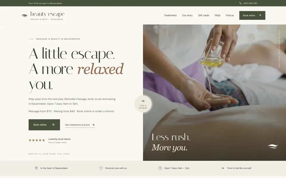 Beauty Escape website, built by Bluepeek