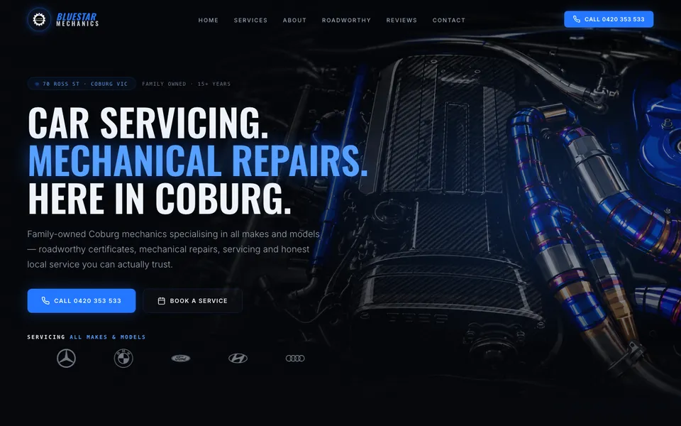 Bluestar Mechanics website, built by Bluepeek