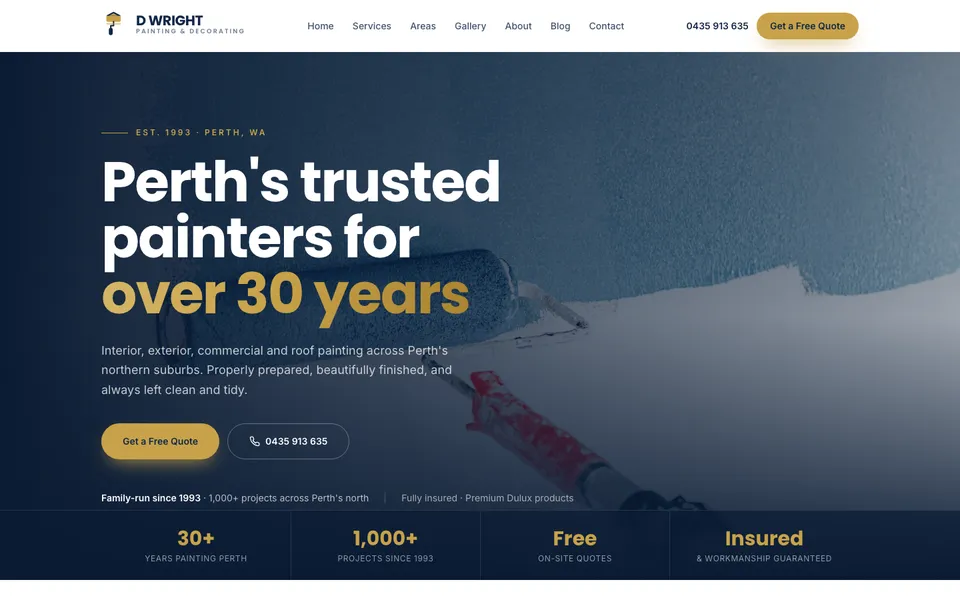 D Wright Painting & Decorating website, built by Bluepeek