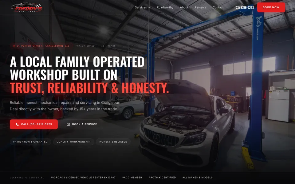 Freddy's Auto Care website, built by Bluepeek