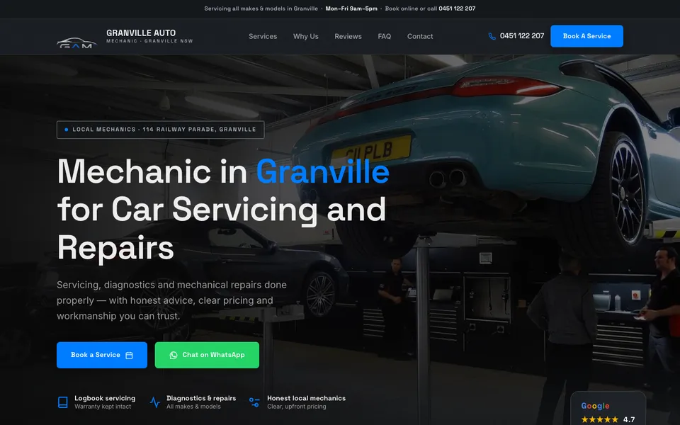 Granville Auto website, built by Bluepeek