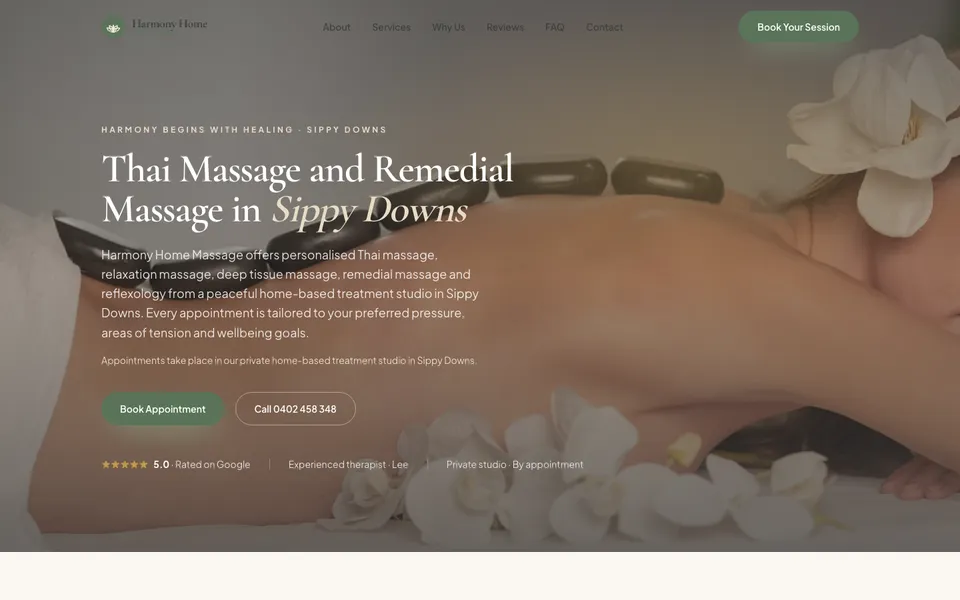 Harmony Home Massage website, built by Bluepeek