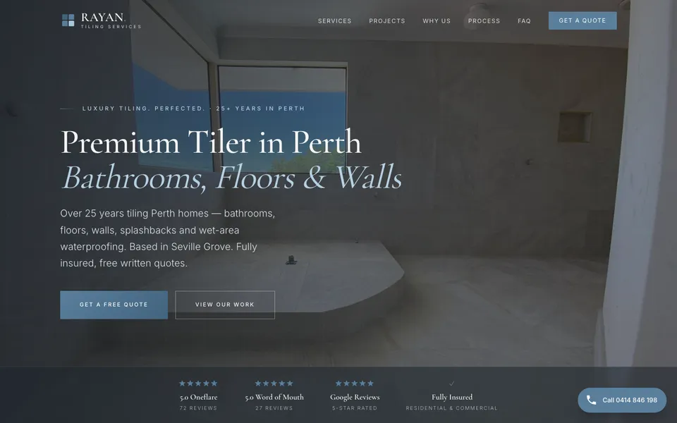 Rayan Tiling Services website, built by Bluepeek