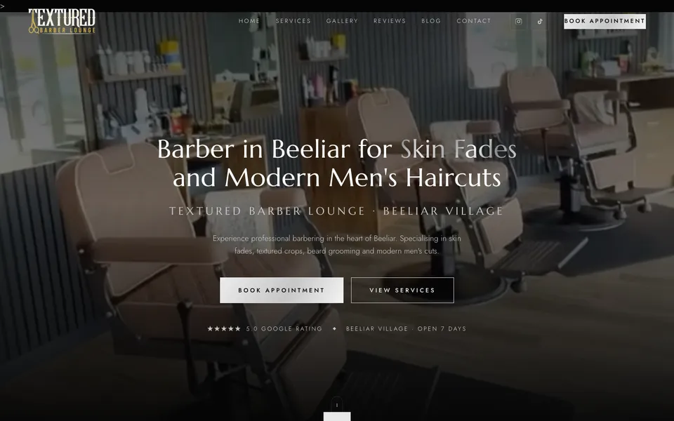 Textured Barber Lounge website, built by Bluepeek