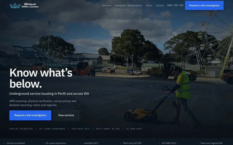 Whitech Utility Locates website, built by Bluepeek