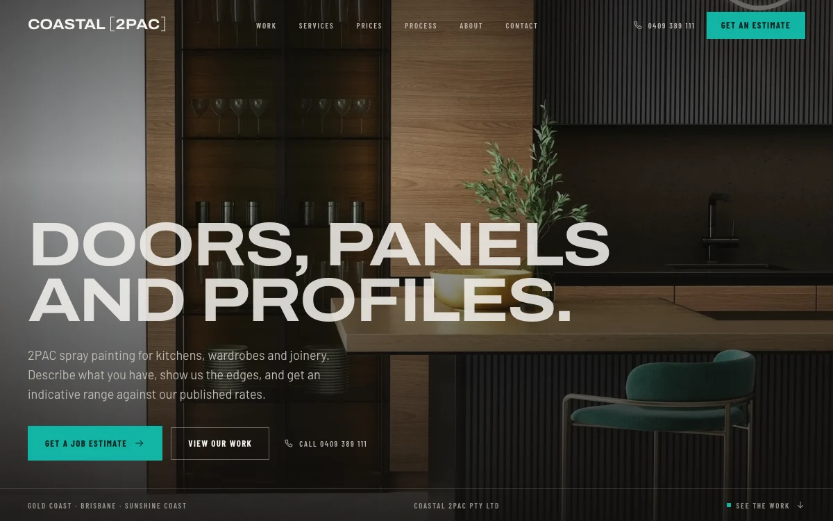 Coastal 2PAC - Kitchens & joinery website in Gold Coast, QLD built by Bluepeek