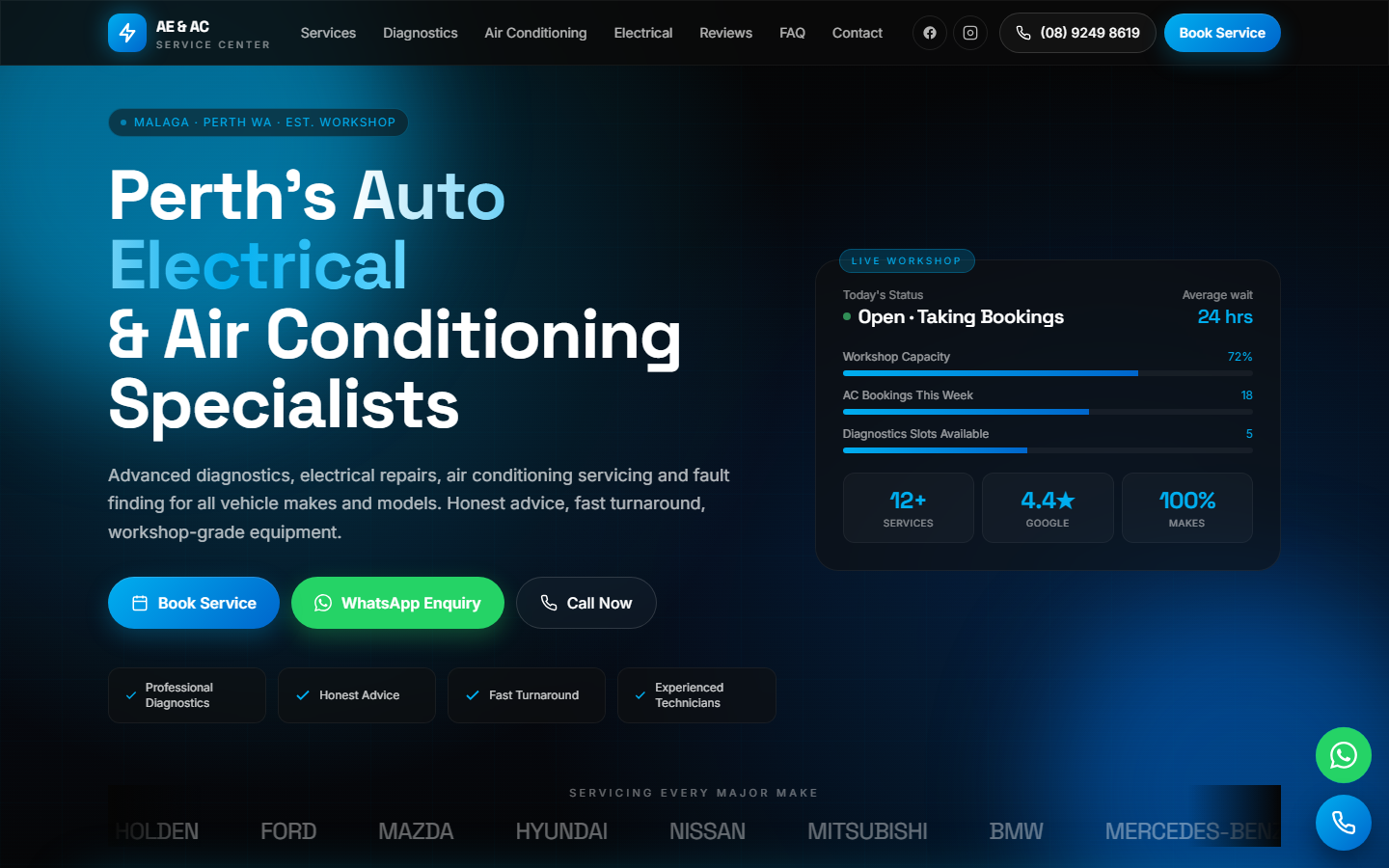 AE & AC Service Center website homepage built by Bluepeek