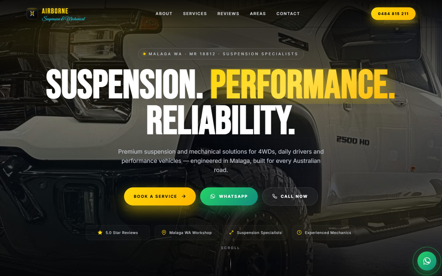 Airborne Suspension & Mechanical website homepage built by Bluepeek