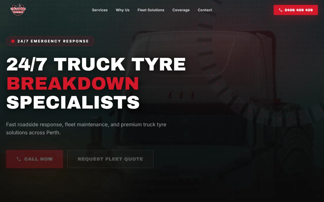 Tyre Warriors - Mobile Tyres website in Perth, WA built by Bluepeek